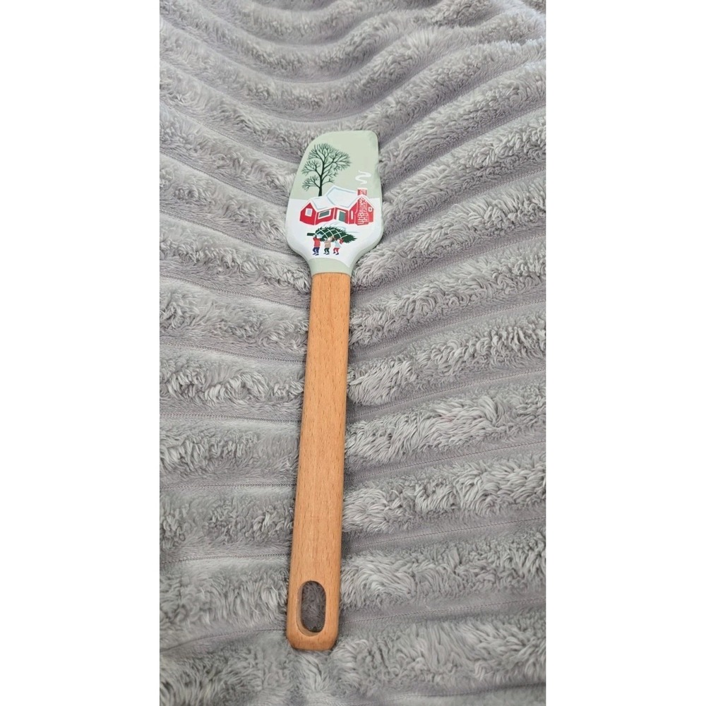 Christmas Themed 12 inch Silicone Spatula with Beechwood Handle Cabin in Woods